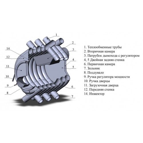 Печь отопительная АОГТ 00 (100 м3) диаметр дымохода: 120 мм