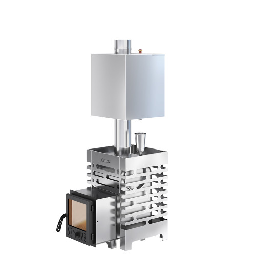 Печь для бани ASTON 12 INOX стекло с баком на трубе 50л Ø115 (AISI 439)