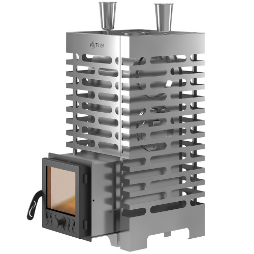 Печь для бани ASTON 20 INOX стекло с баком на трубе 50л Ø115 (AISI 439)