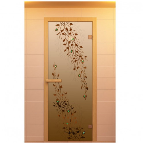 Дверь для сауны, серия "Береза", с фьюзингом, стекло бронзовое