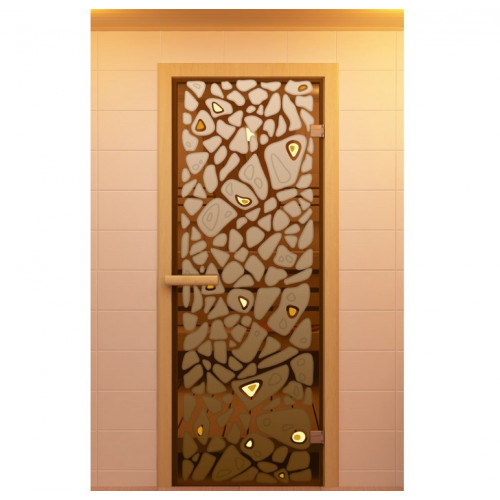 Дверь для сауны, серия "Морское дно", с фьюзингом, стекло бронзовое