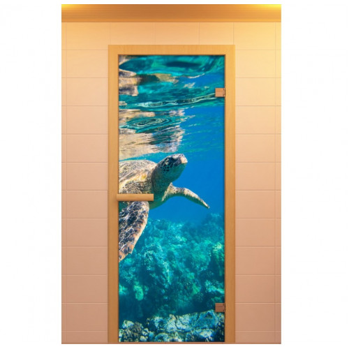 Дверь для сауны, серия "Водный мир", с фотопечатью, стекло бронзовое
