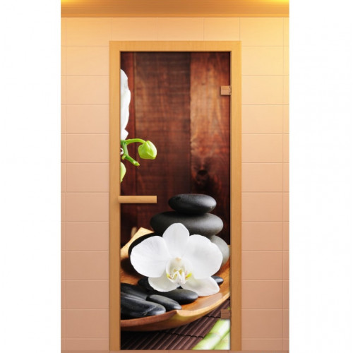 Дверь для сауны, серия "Спа", с фотопечатью, стекло бронзовое