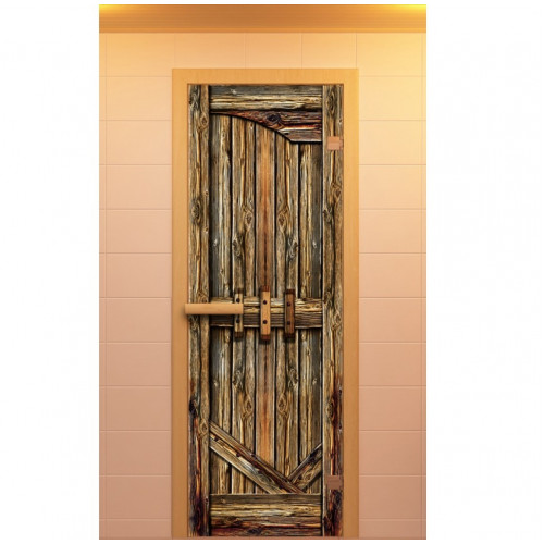 Дверь для сауны, серия "Амбар", с фотопечатью, стекло бронзовое